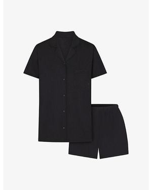 Skims Brand-Embroidered Short Modal Pyjama Set - Black