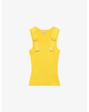 Loewe Ribbed Buckled-Strap Cotton-Blend Tank Top - Yellow