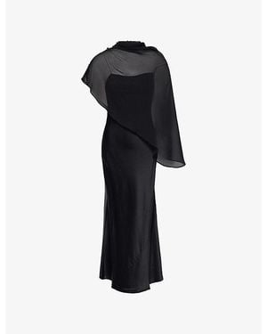 Reformation Lilibeth Sheer-Cape Silk Midi Dress - Black