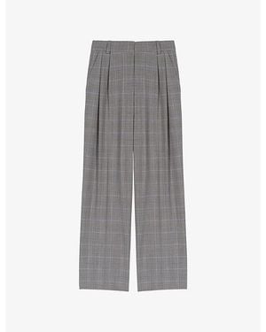 Maje Checked Straight-Leg Stretch Wool-Blend Trousers - Grey