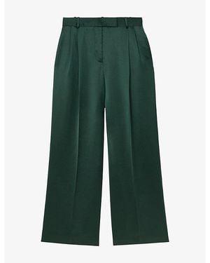 Reiss Zadie Wide-Leg High-Rise Satin Trousers - Green