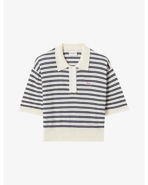Claudie Pierlot Striped Logo-Embroidered Wool Polo - Blue