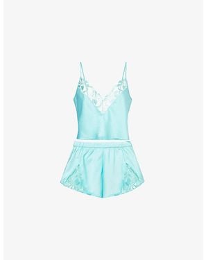 Bluebella Leonora Luxury Lace-Trim Satin Pyjamas - Blue
