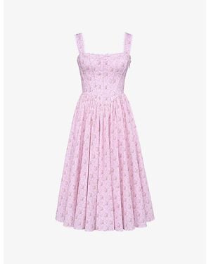 House Of Cb Amara Floral-Print Lace-Embroidered Stretch-Cotton Midi Dress Xs (A-C Cup) - Pink