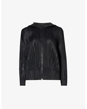 PLEATS PLEASE ISSEY MIYAKE｜JACKETS (PP38 JC411-15) ISSEY MIYAKE Pleasted Pleats Please Black Zipper Coat Jacket
