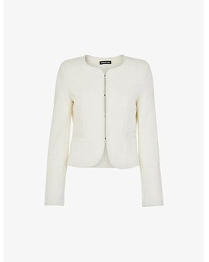 Whistles Collarless Textured Cotton-Jersey Blazer - White