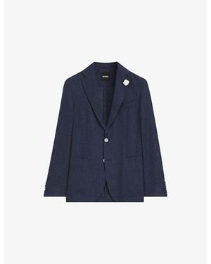 BOSS Slim-Fit Micro-Pattern Linen-Blend Blazer - Blue