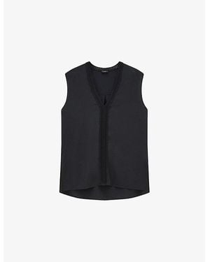 JOSEPH Louis Knitted-Trim Silk-Crepe Blouse - Blue