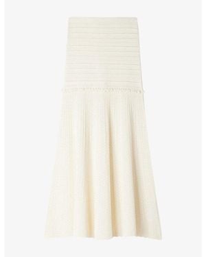 Sandro Pointelle Knit Maxi Skirt - White