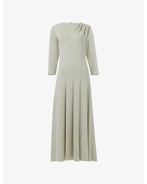 eem Front-Pleated Woven Midi Dress - Green