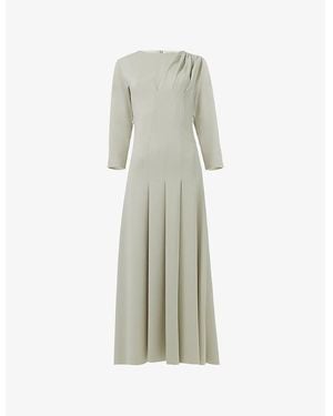eem Front-Pleated Woven Midi Dress - Green