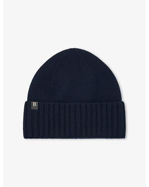 BOGGI Logo-Patch Wool-Blend Beanie Hat - Blue