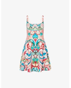 Mary Katrantzou Freya Shoulder-Straps Stretch-Woven Mini Dress - Blue