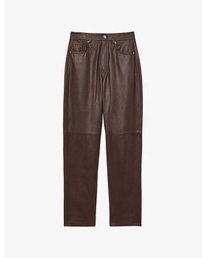Reiss Verona Slim-Leg High-Rise Leather Trousers - Brown