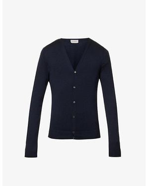 John Smedley Petworth V-Neck Merino Wool Cardigan - Blue