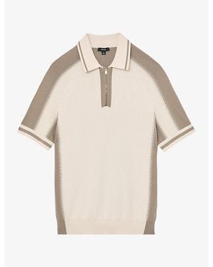 Reiss Elmers Half-Zip Colour-Block Knitted Polo - Natural