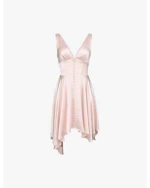 House Of Cb Sabella V-Neck Satin Mini Dress Xs (A-C Cup) - Pink