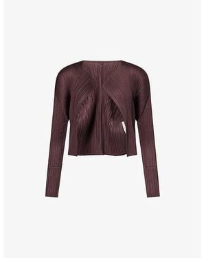 Pleats Please Issey Miyake Long-Sleeve Open-Front Knitted Cardigan - Purple