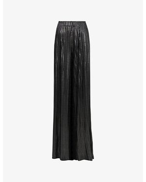 eem Plisse Elasticated-Waistband Wide-Leg Mid-Rise Trousers - Black