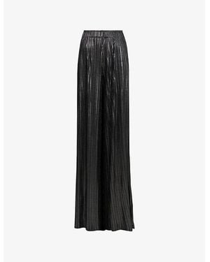 eem Plisse Elasticated-Waistband Wide-Leg Mid-Rise Trousers - Black