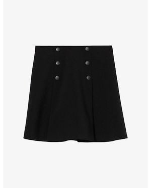 Claudie Pierlot Flared Button-Down Stretch-Woven Mini Skirt - Black