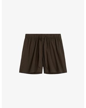 Tekla Striped Elasticated-Waist Cotton-Poplin Shorts - Brown
