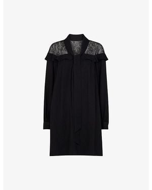 Whistles Lace-Embroidered Crepe Mini Dress - Black