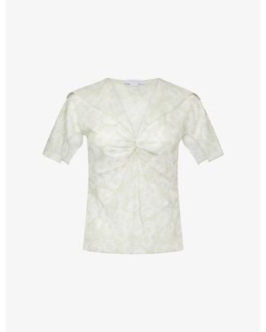 Stella McCartney Daisy-Print Cap-Sleeve Silk Top - White