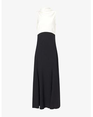 ME+EM Colour-Block Draped Satin Maxi Dress - Black