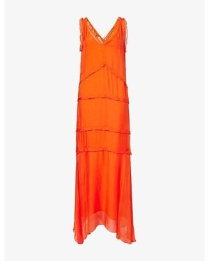 SIR. Aurelia Ruffled Silk-Blend Maxi Dress - Red