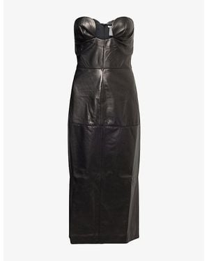 Nensi Dojaka Strapless Corset Leather Midi Dress - Black