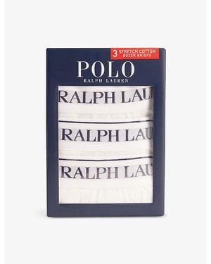 Polo Ralph Lauren Branded-Waistband Pack Of Three Stretch-Cotton Briefs - Blue