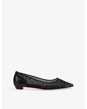 Christian Louboutin Miss Z Degrastrassina Perla Leather Flats - Black