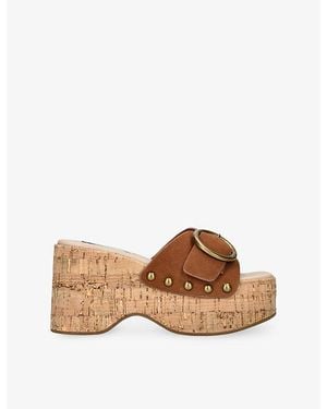Steve Madden Pedestal Platform Suede Sandals - Brown