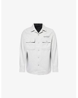 Replay Brand-Embroidered Shirt-Collar Wool-Blend Jacket - White