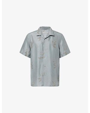 Corneliani Floral-Print Short-Sleeve Silk Shirt - Grey