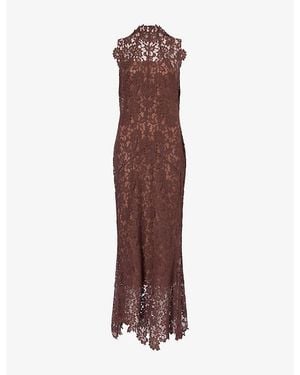 De La Vali Ainhoa Floral-Embroidered Lace Maxi Dress - Brown