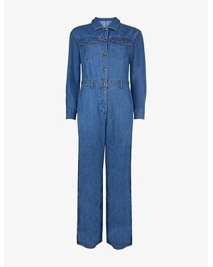 Ro&zo Long-Sleeve Button-Up Denim Jumpsuit - Blue
