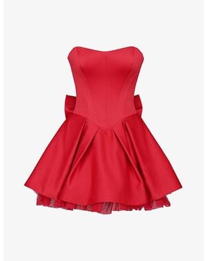 House Of Cb Noele Bow Strapless Satin Mini Dress - Red