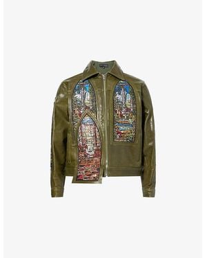 Who Decides War Eden Embroidered Leather Jacket - Green