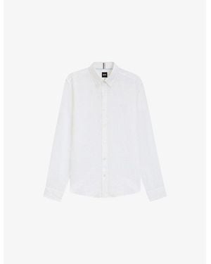 BOSS Regular-Fit Long-Sleeve Stretch-Linen Shirt - White