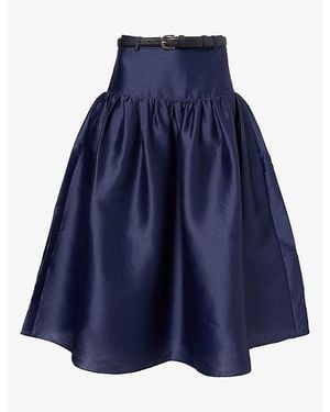 Self-Portrait Dropped-Waist Taffeta Midi Skirt - Blue