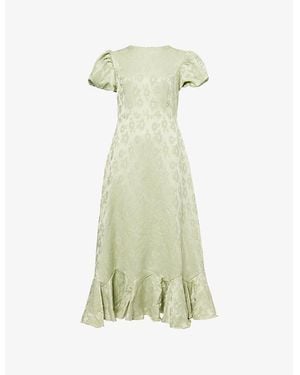 Sister Jane Floral Puffed-Sleeves Stretch-Woven Midi Dress - Green