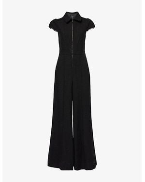 ME+EM Textured Wide-Leg Cap-Sleeve Cotton Jumpsuit - Black