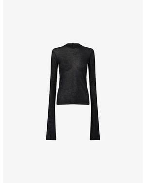 Rick Owens Cropped Hooded Long-Sleeve Silk-Blend T-Shirt - Black