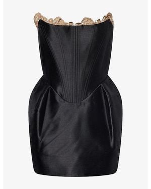 De La Vali Nocturne Corset Satin Mini Dress - Black