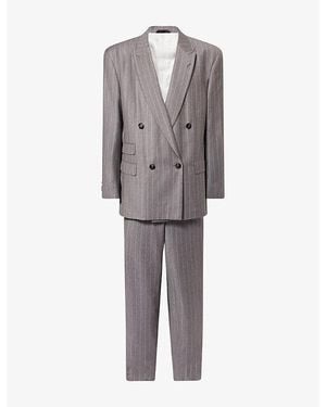 Giorgio Armani Pinstripe Double-Breasted Wool Suit - Grey
