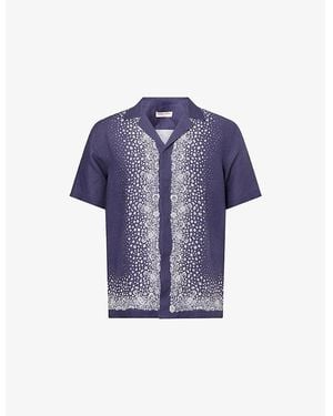 Orlebar Brown Floral-Print Short-Sleeve Linen Shirt - Blue