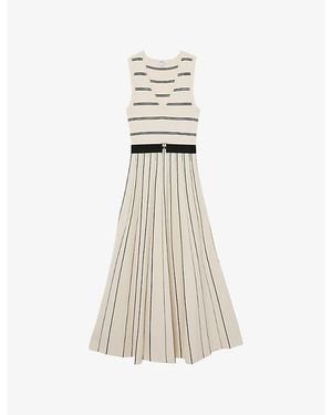Reiss Mallory V-Neck Striped Stretch-Knit Midi Dress - Natural