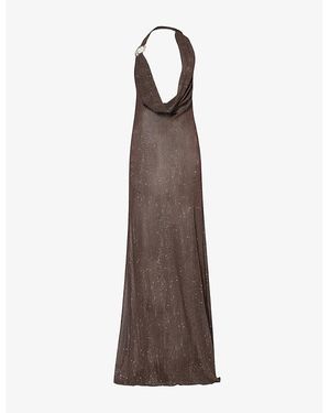 Jaded London Moara Plunge-Cowl Neck Stretch-Knit Maxi Dress - Brown